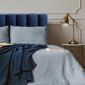 Respaldo de Cama Tubular Vertical Felpa Azul