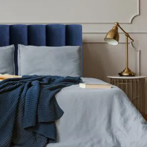 Respaldo de Cama Tubular Vertical Felpa Azul