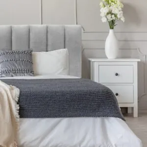 Respaldo de Cama Tubular Vertical Felpa Gris Plata