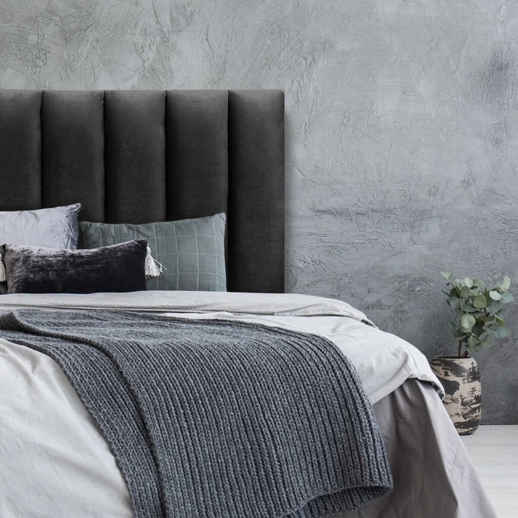 Respaldo de Cama Tubular Vertical Felpa Negro