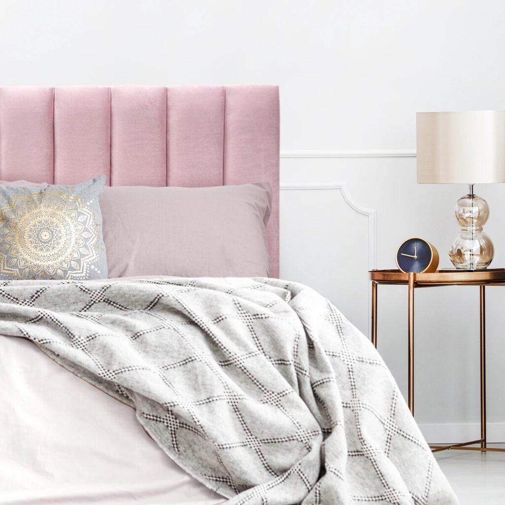 Respaldo de Cama Tubular Vertical Felpa Rosado Claro