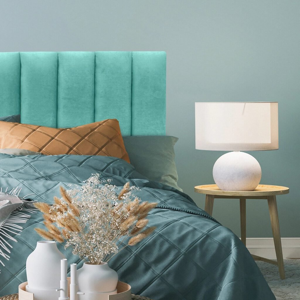 Respaldo de Cama Tubular Vertical Felpa Turquesa