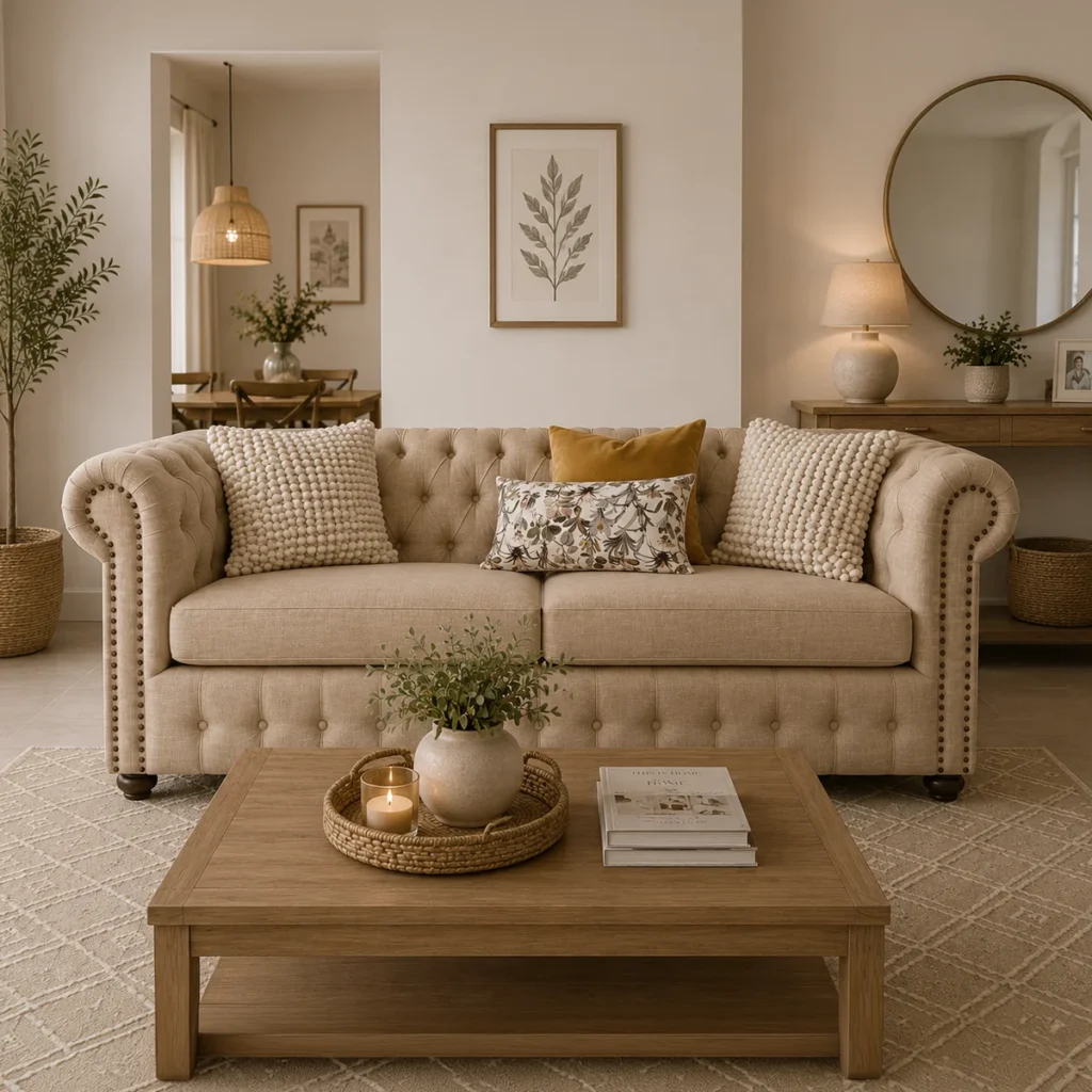 Sofá Chesterfield Lino Beige