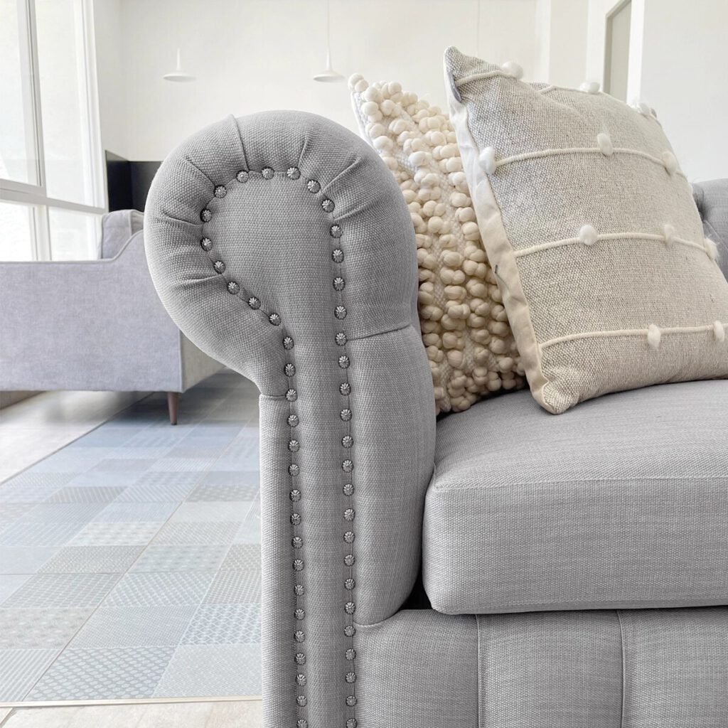 Sofá Chesterfield Lino Gris Plata