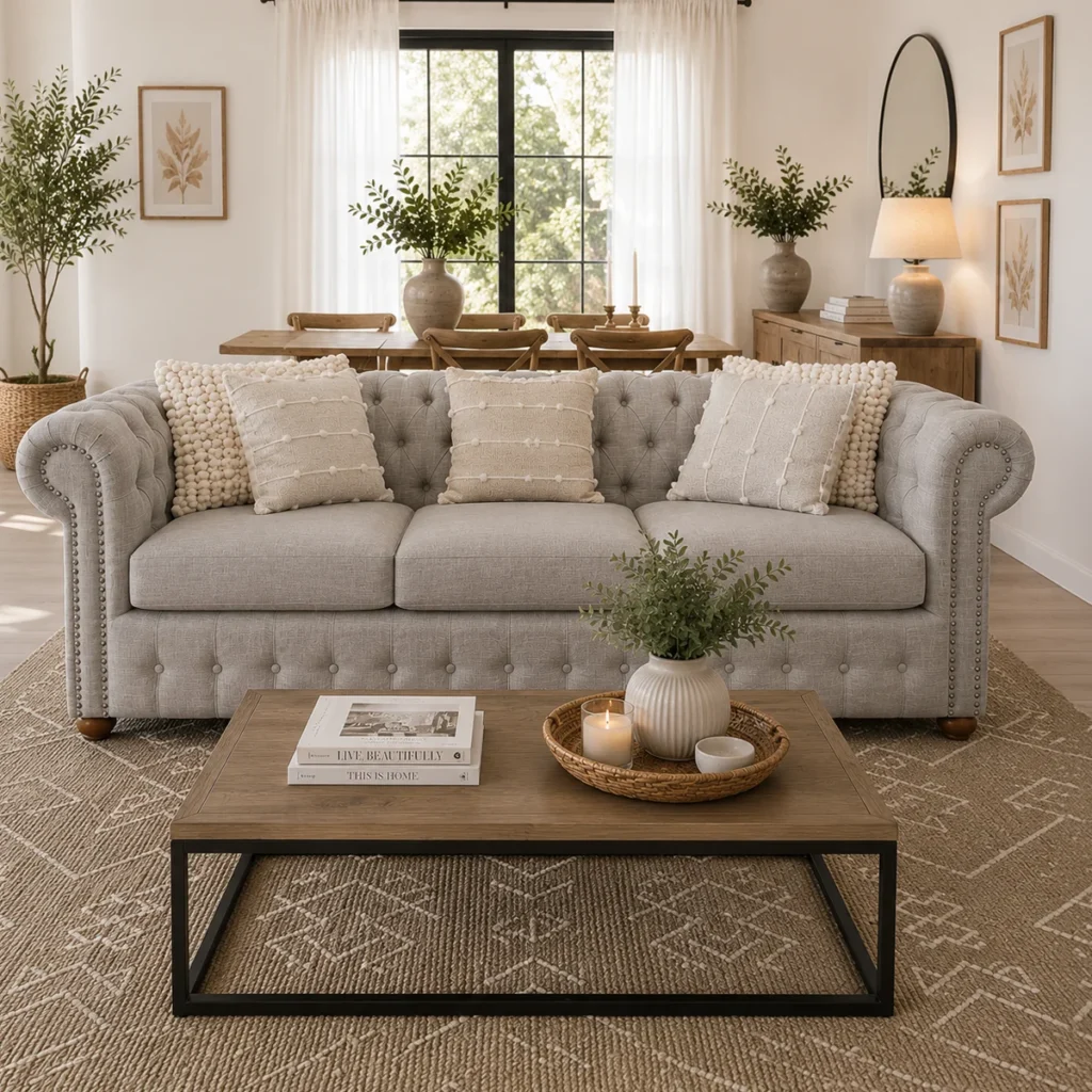 Sofá Chesterfield Lino Gris Plata