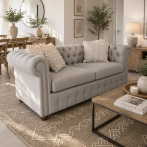 Sofá Chesterfield Lino Gris Plata