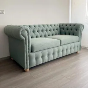 Sofá Chesterfield Lino Verde Jeans