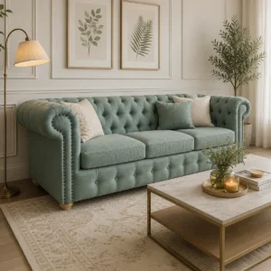 Sofá Chesterfield Lino Verde Jeans