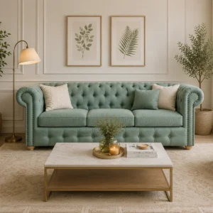 Sofá Chesterfield Lino Verde Jeans