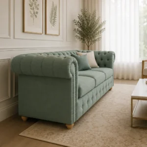 Sofá Chesterfield Lino Verde Jeans
