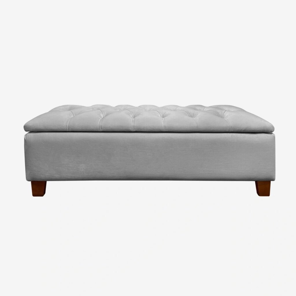 Banqueta Baúl Praga Felpa Gris Plata