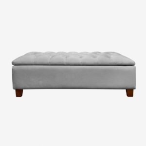 Banqueta Baúl Praga Felpa Gris Plata