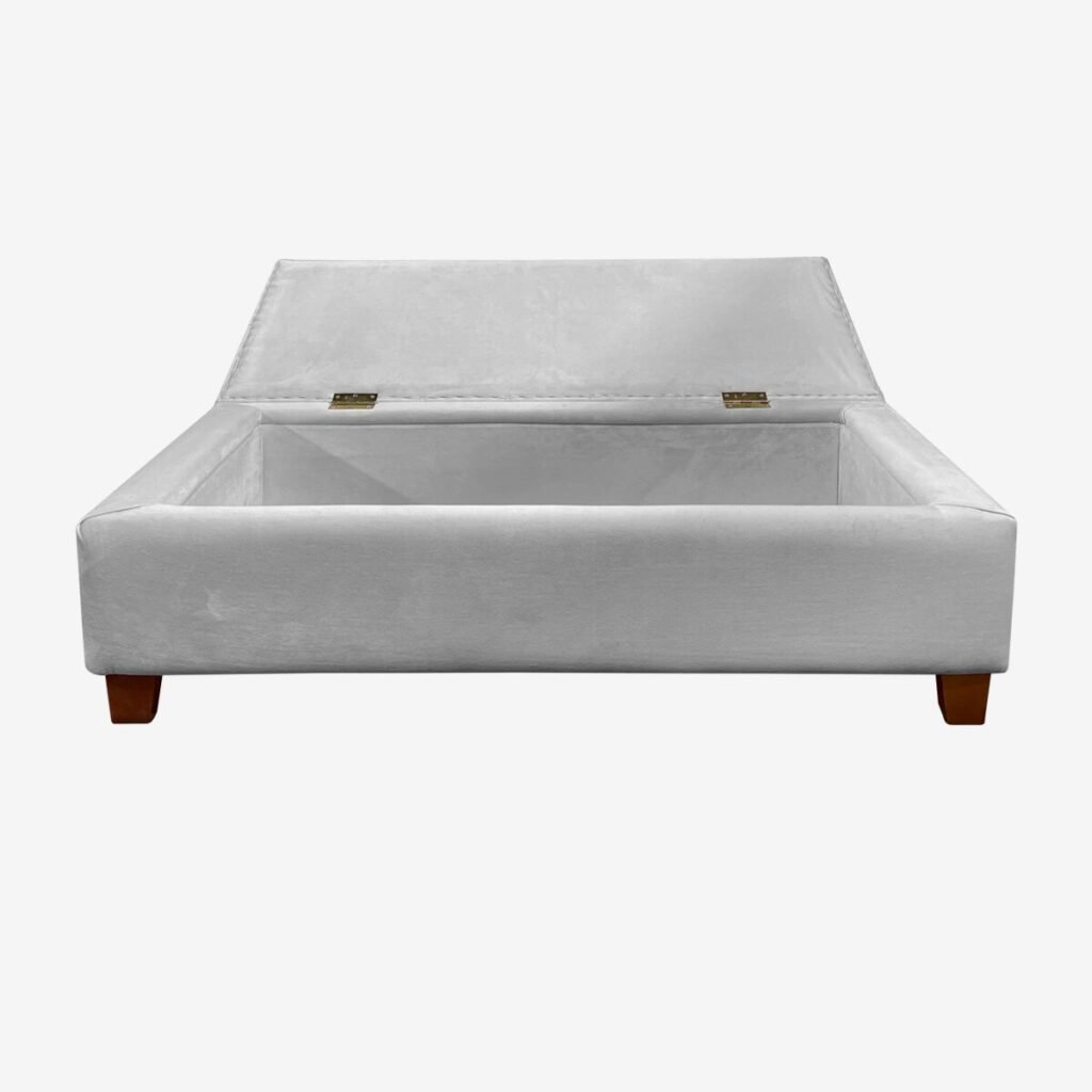 Banqueta Baúl Praga Felpa Gris Plata