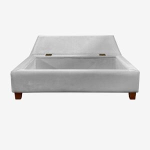 Banqueta Baúl Praga Felpa Gris Plata