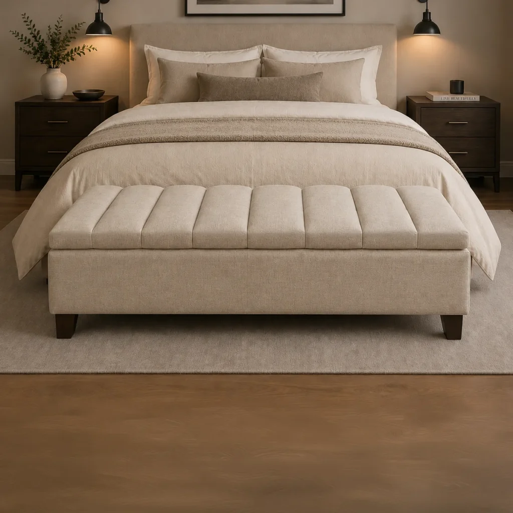 Banqueta Bául Tubular Lino Beige