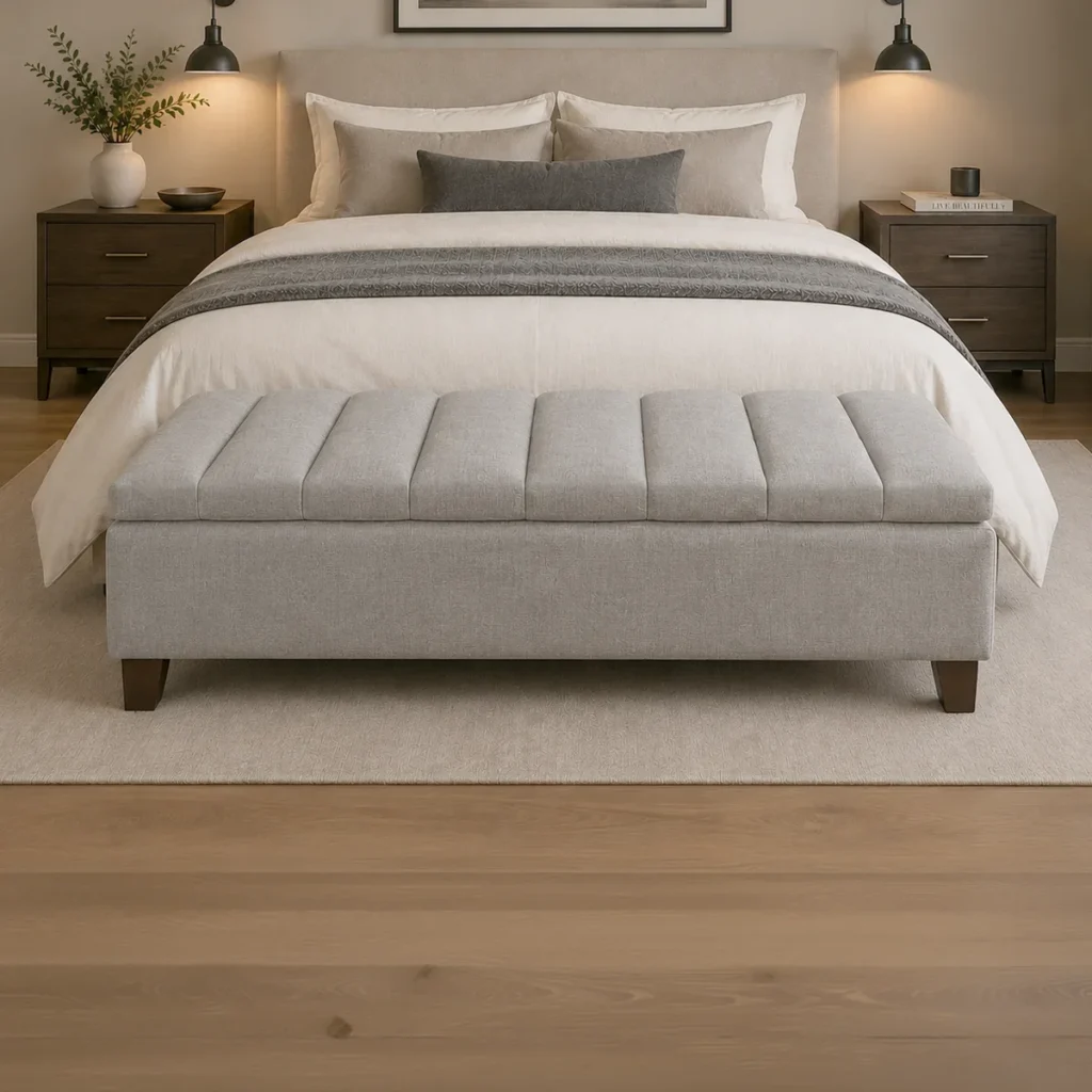 Banqueta Bául Tubular Lino Gris Plata