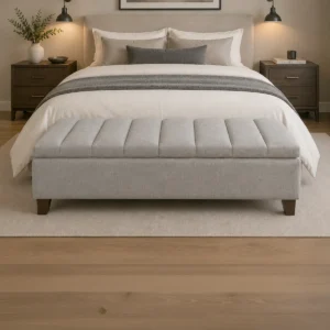 Banqueta Bául Tubular Lino Gris Plata