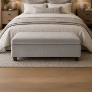 Banqueta Baúl Flat Felpa Gris Plata