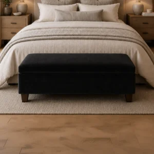 Banqueta Baúl Flat Felpa Negro