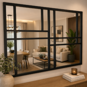Espejo Tipo Ventana Diseño Irregular con marco negro - Espacio Hogar