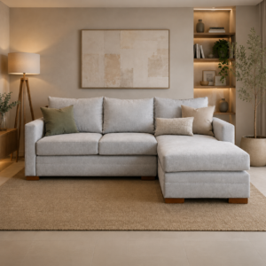 Sofá Seccional Las Perdices Lino Gris Plata Chaise Derecho