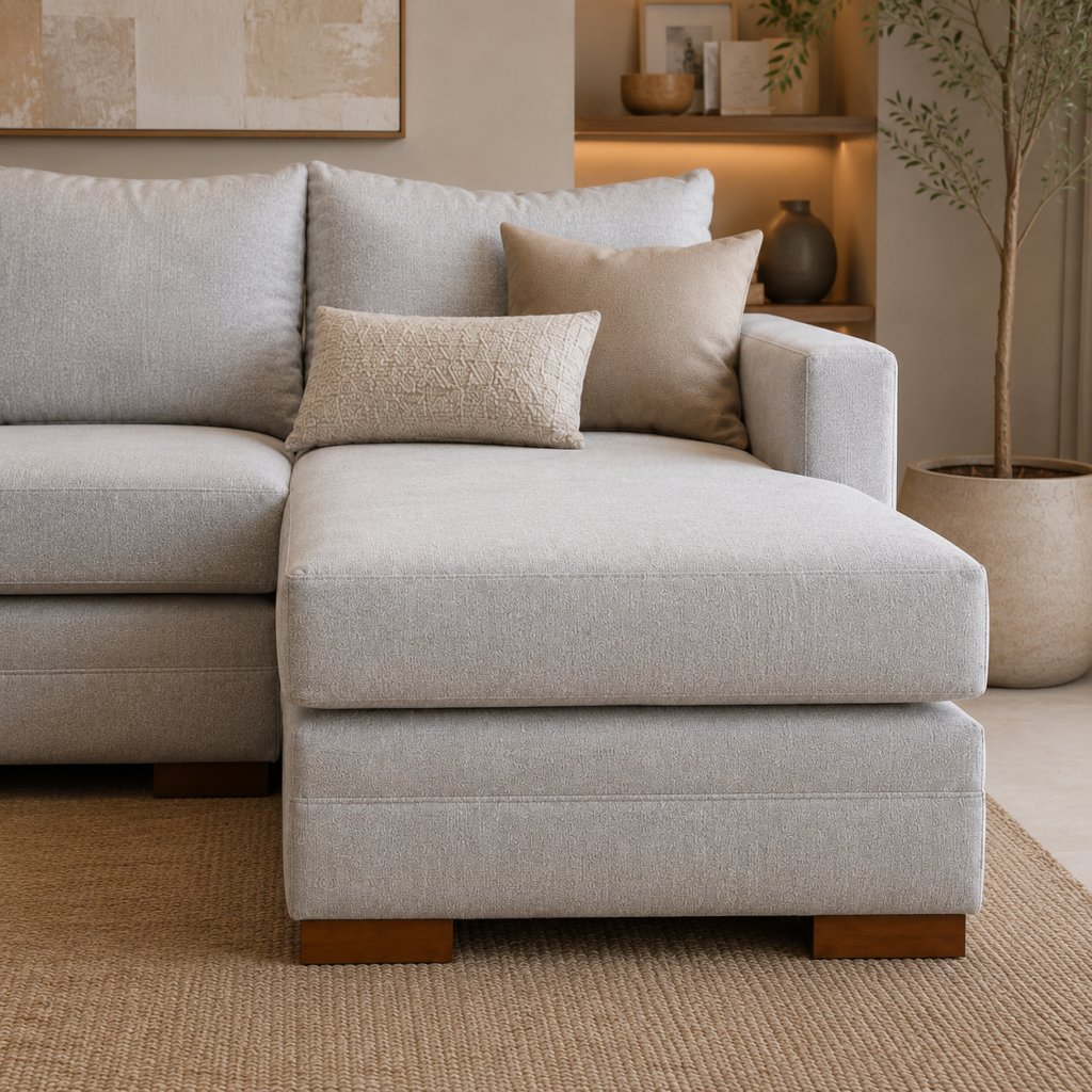 Sofá Seccional Las Perdices Lino Gris Plata Chaise Derecho