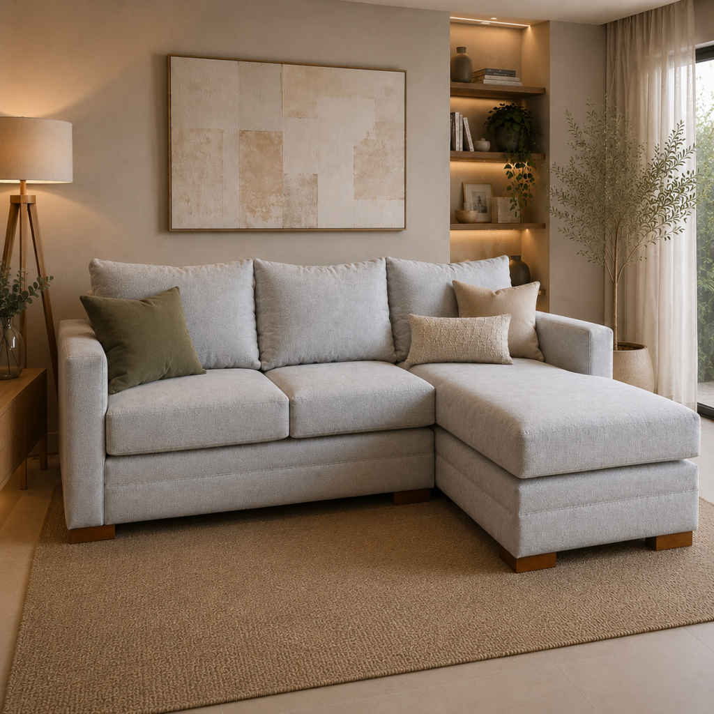 Sofá Seccional Las Perdices Lino Gris Plata Chaise Derecho
